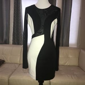 mini mesh sleeve and front bodycon dress open back